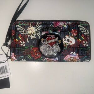 Ed Hardy Black and Red Graphic Wristlet